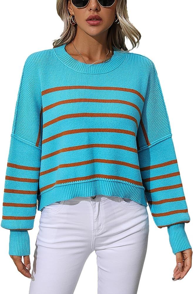 Women Chunky Rib Knit Sweater Long Sleeve Crewneck Sweater Pullover Fall Winter Jumper Tops Casua... | Amazon (US)