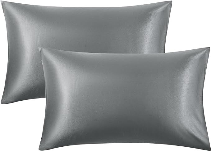 Bedsure Satin Pillowcase for Hair and Skin Queen - Dark Grey Silk Pillowcase 2 Pack 20x30 inches ... | Amazon (US)