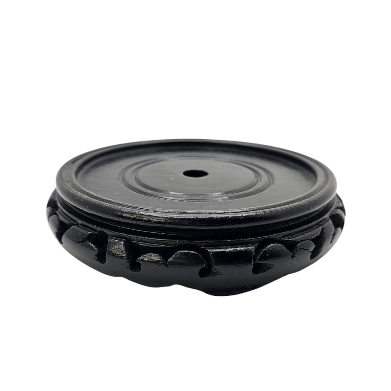 T-Trove Black Round Carved Wood Stand 5" | Amazon (US)