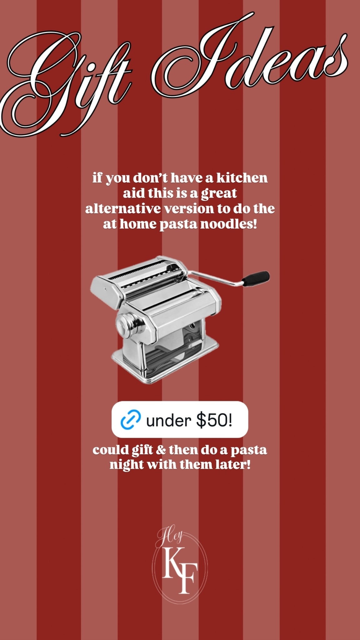 if you don’t have a kitchen aid this is a great alternative version to do the at home pasta noodles! could gift & then do a pasta night with them later!

#LTKFindsUnder50 #LTKGiftGuide #LTKfoodie