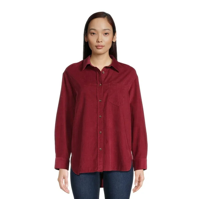 Time and Tru Women's Button Down Shirt with Long Sleeves, Sizes XS-XXXL | Walmart (US)