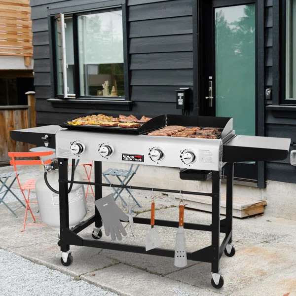 Royal Gourmet 4 - Burner Flap Top Liquid Propane 48000 BTU Gas Grill with Cover | Wayfair North America