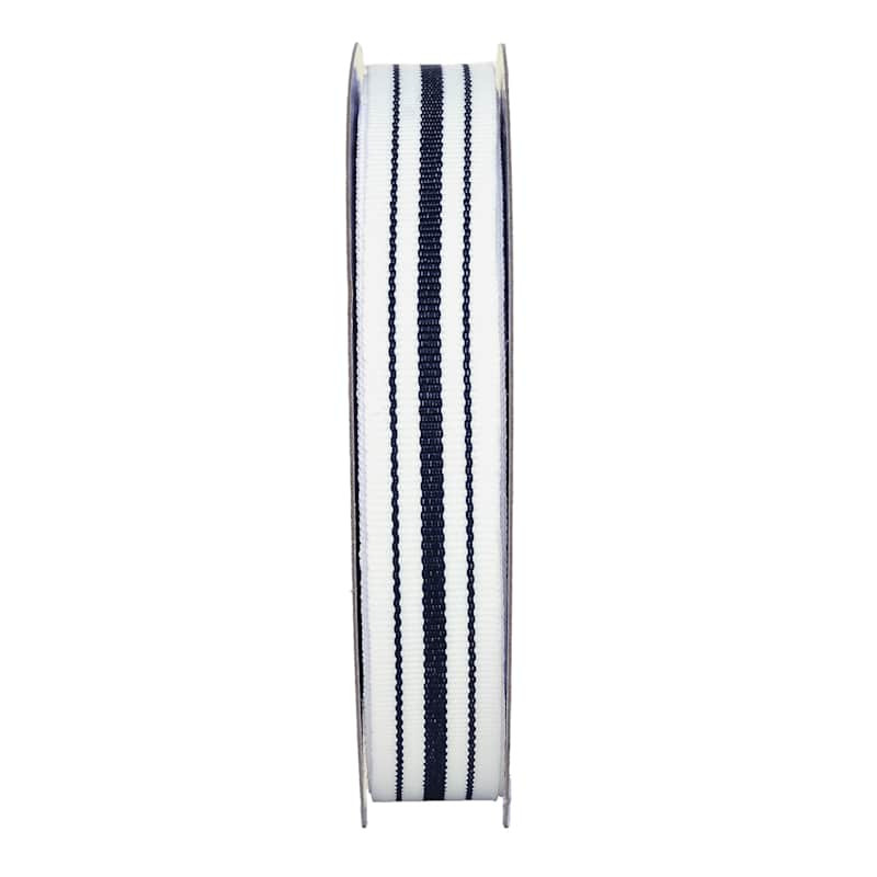 10-Yard Blue Striped Ribbon, 0.7" | At Home