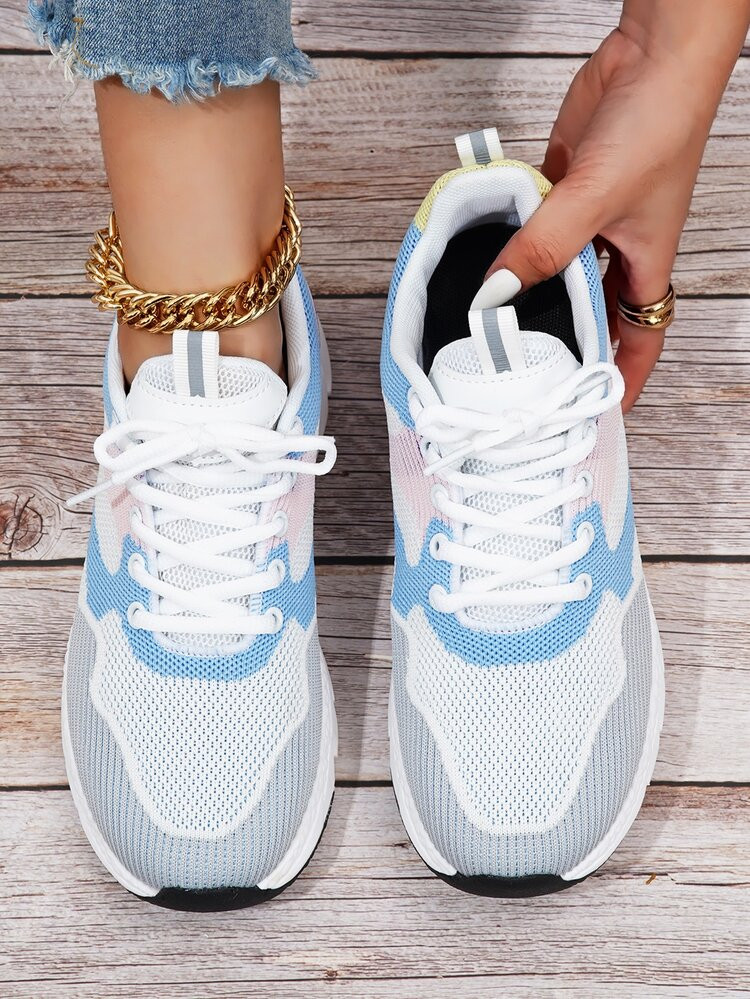 Women Lace Up Color Block Sneakers, Sporty Outdoor Fabric Running Shoes | SHEIN