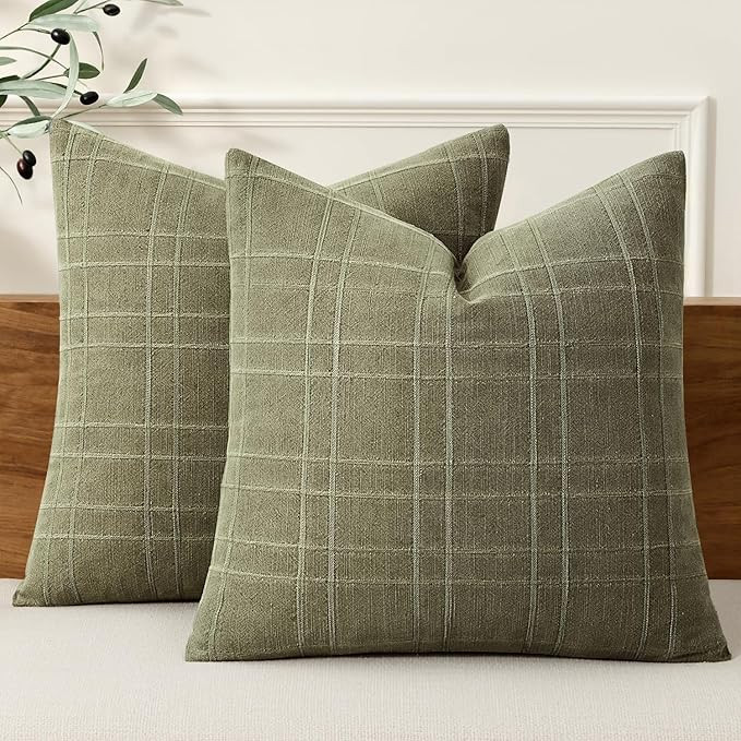 MIULEE Decorative Linen Check Throw Pillow Covers Neutral Farmhouse Vintage Spring Pillow Covers ... | Amazon (US)