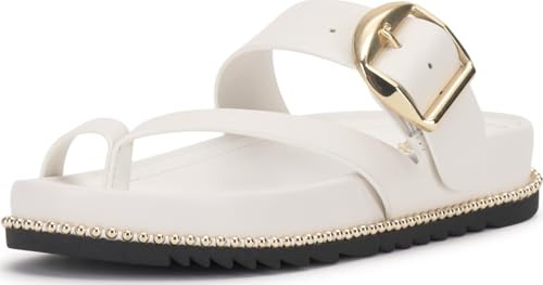 Vince Camuto Women's Camilo Toe Loop Buckle Band Slide Sandal, Bianco, 8.5 | Amazon (US)