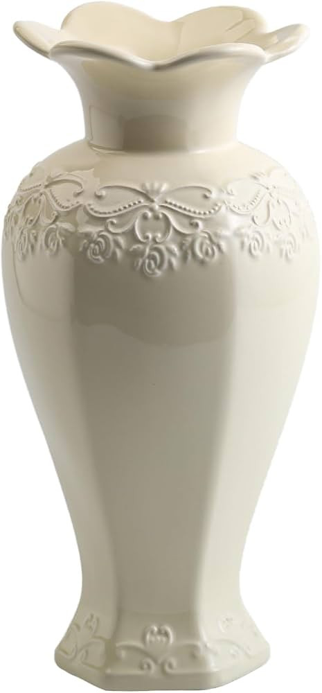 Relievo Elegant White Cream 8in 11in Ceramic Flower Tall Aesthetic Beige Table Tulip Wide Mouth R... | Amazon (US)