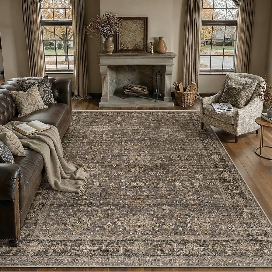10x14 Washable Area Rug for Living Room Bedroom Vintage Brown Non Slip Carpet Traditional Retro S... | Amazon (US)