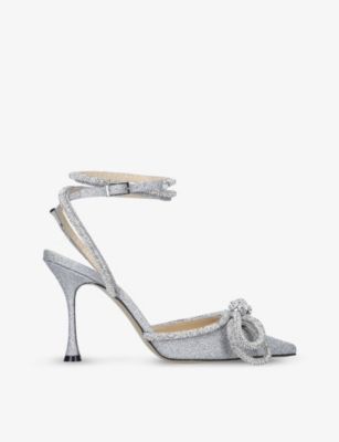 Double Bow crystal-embellished heeled glitter sandals | Selfridges