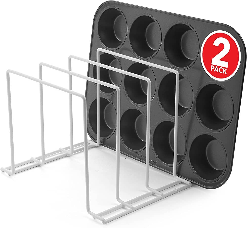 Stock Your Home White (2 Pack) Steel Baking Pan Organizer Rack for Cabinet or Counter, Holder for... | Amazon (US)