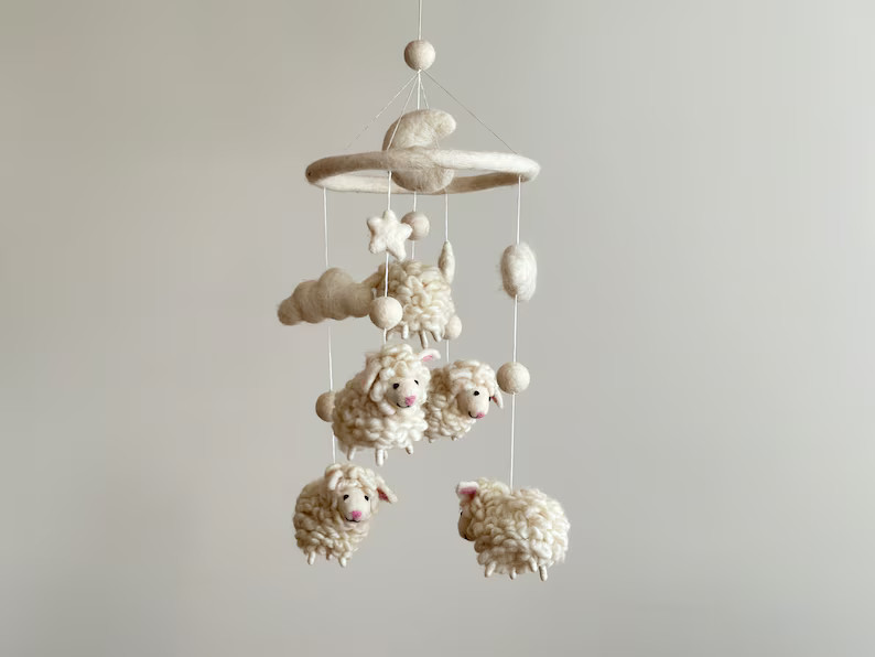 Sheep Baby Mobile For Nursery Decor, Wool Felt Counting Sheep, Baby Shower's Gift, Crib Mobile, C... | Etsy (US)