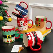 1pc 500ml Handpainted Santa Claus Ceramic Mug, Christmas , Reindeer & Snowman Coffee Cup, Elegant For Christmas Candlelight Dinner, Hot & Cold Drinks, | SHEIN