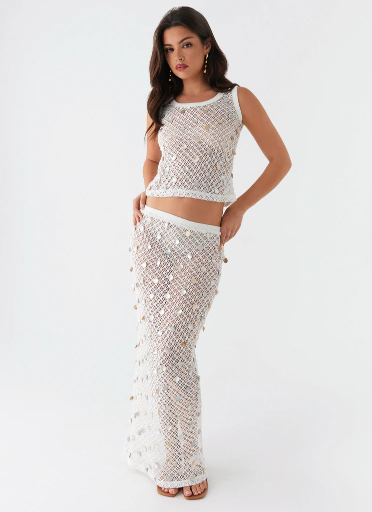 Lovina Shell Knit Maxi Skirt - White | Peppermayo (Global)