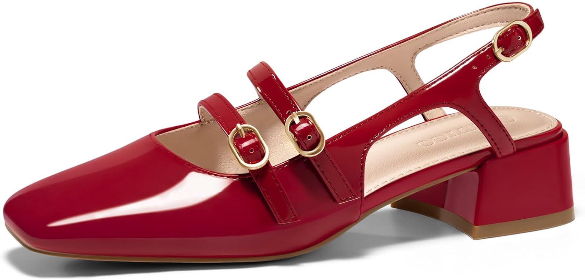 Coutgo Women's Mary Jane Chunky Low Heels Slingback Pumps Closed Square Toe Wedding Dress Shoes | Amazon (US)