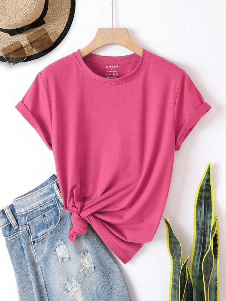 INAWLY Solid Round Neck Tee | SHEIN
