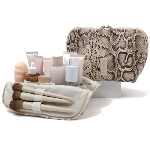 THE VERTI-Vertical Waterproof Makeup & Toiletry Bag | 23-Pocket Organizer with Upright, Fold-Down Design for Skincare, Toiletries & Essentials (Snake, Large) | Amazon (US)