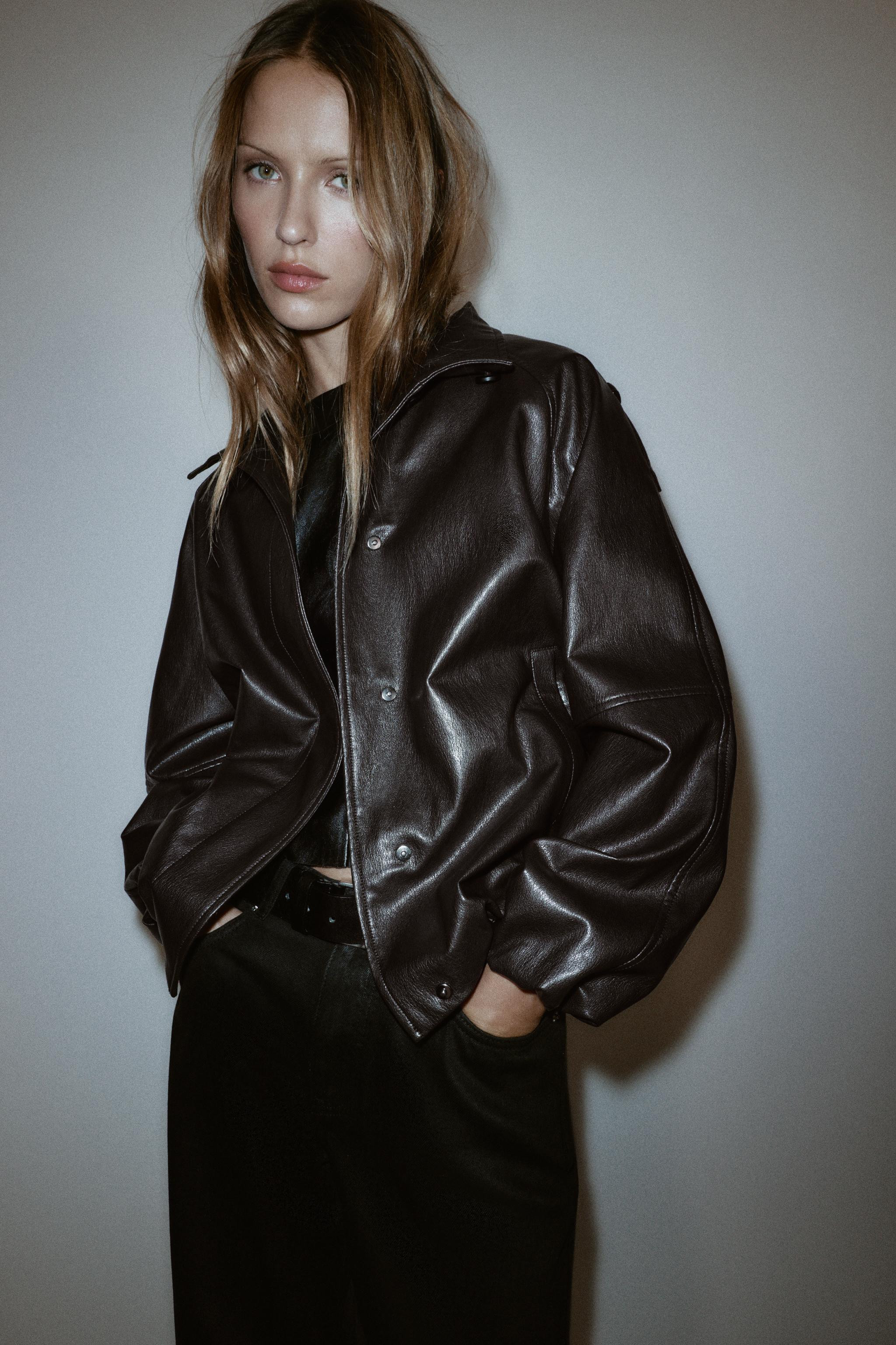 FAUX LEATHER HIGH-NECK JACKET | Zara UK