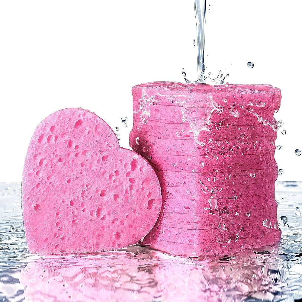 50-Count Heart Shape Compressed Facial Sponges for Daily Facial Cleansing and Exfoliating, 100％... | Amazon (US)