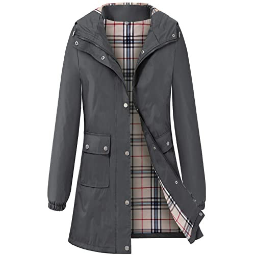 Adiwiid Rain Jacket Women Waterproof with Hood Rain Coat for Women Outdoor Raincoat Windbreaker Hooded Trench Coats S-XXL | Amazon (US)