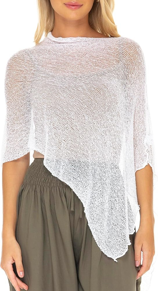 SHU-SHI Womens Sheer Knit Poncho Shrug Lightweight Cover Up One Size Fits Most | Amazon (US)