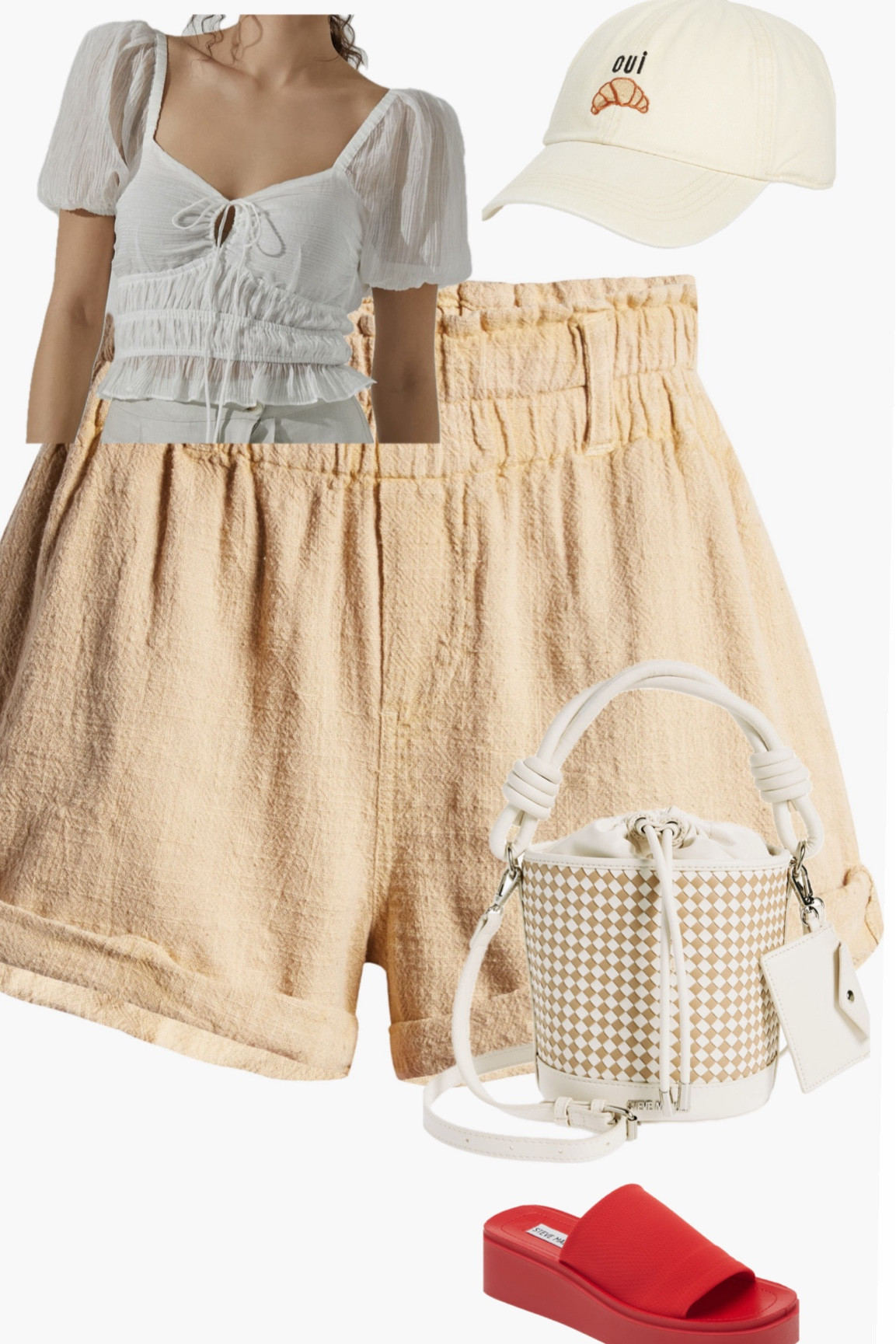 Fun summer look with a pop of red shoes! They come in a ton of other colors. This hat is a must under $15 and these free people shorts are under $40!!

#LTKSummerSales