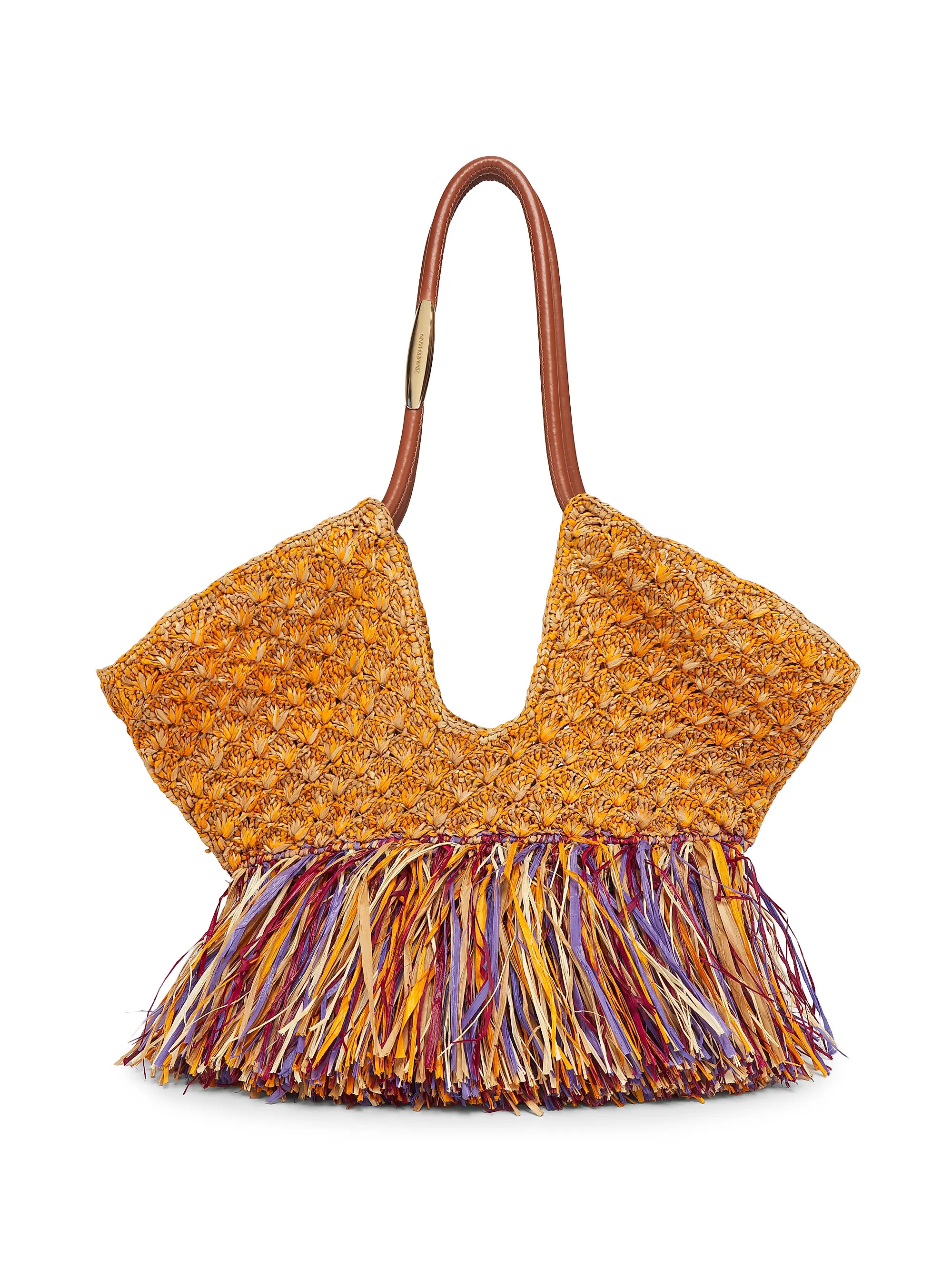 Medium Goldtentime Fringe Raffia Tote Bag | Saks Fifth Avenue