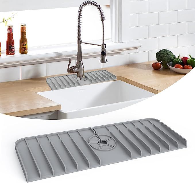 Kitchen Sink Splash Guard, Silicone Faucet Handle Drip Catcher Tray, Kitchen Faucet Absorbent Mat... | Amazon (US)