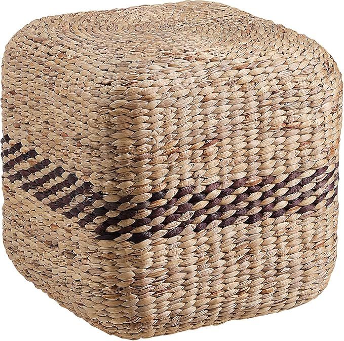 Abington Lane Two-Toned Water Hyacinth Woven Ottoman - Rice Nut Weave Foot Rest for Accent Chairs... | Amazon (US)