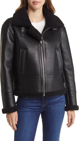 MICHAEL Michael Kors Faux Leather Jacket with Faux Shearling Trim | Nordstrom | Nordstrom