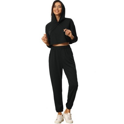INSPIRE CHIC Womens 2 Piece Outfits Sweatsuit Outfits Hooded Crop Sweatshirt and Jogger Tracksuit Set Black Medium | Target