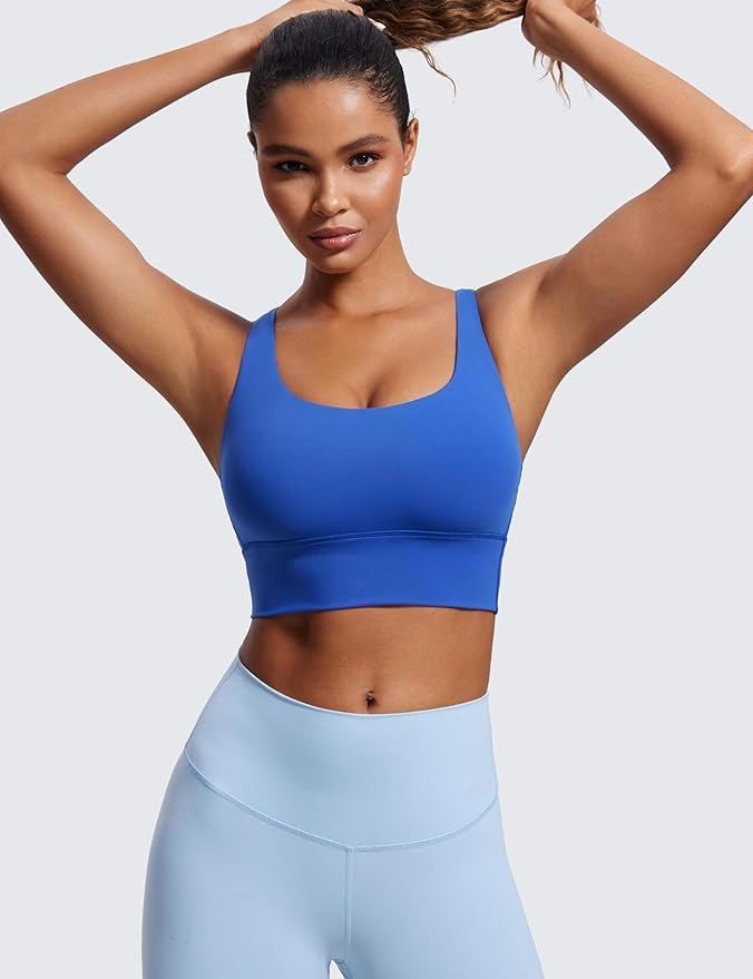 CRZ YOGA Womens Strappy Longline Sports Bra - Medium Impact Criss Cross Yoga Padded Bras Workout ... | Amazon (US)