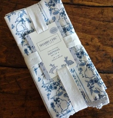 SHABBY CHIC BUNNY FLORAL Blue White EASTER Spring NAPKINS 4PC Rachel Ashwell | eBay US