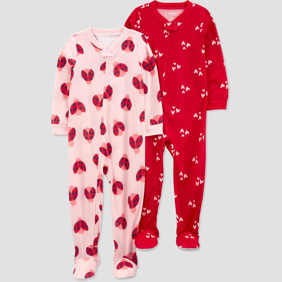 Carter's Just One You®️ Toddler Girls' 2pk Cotton Ladybug and Hearts Footed Pajama - Pink/Red ... | Target