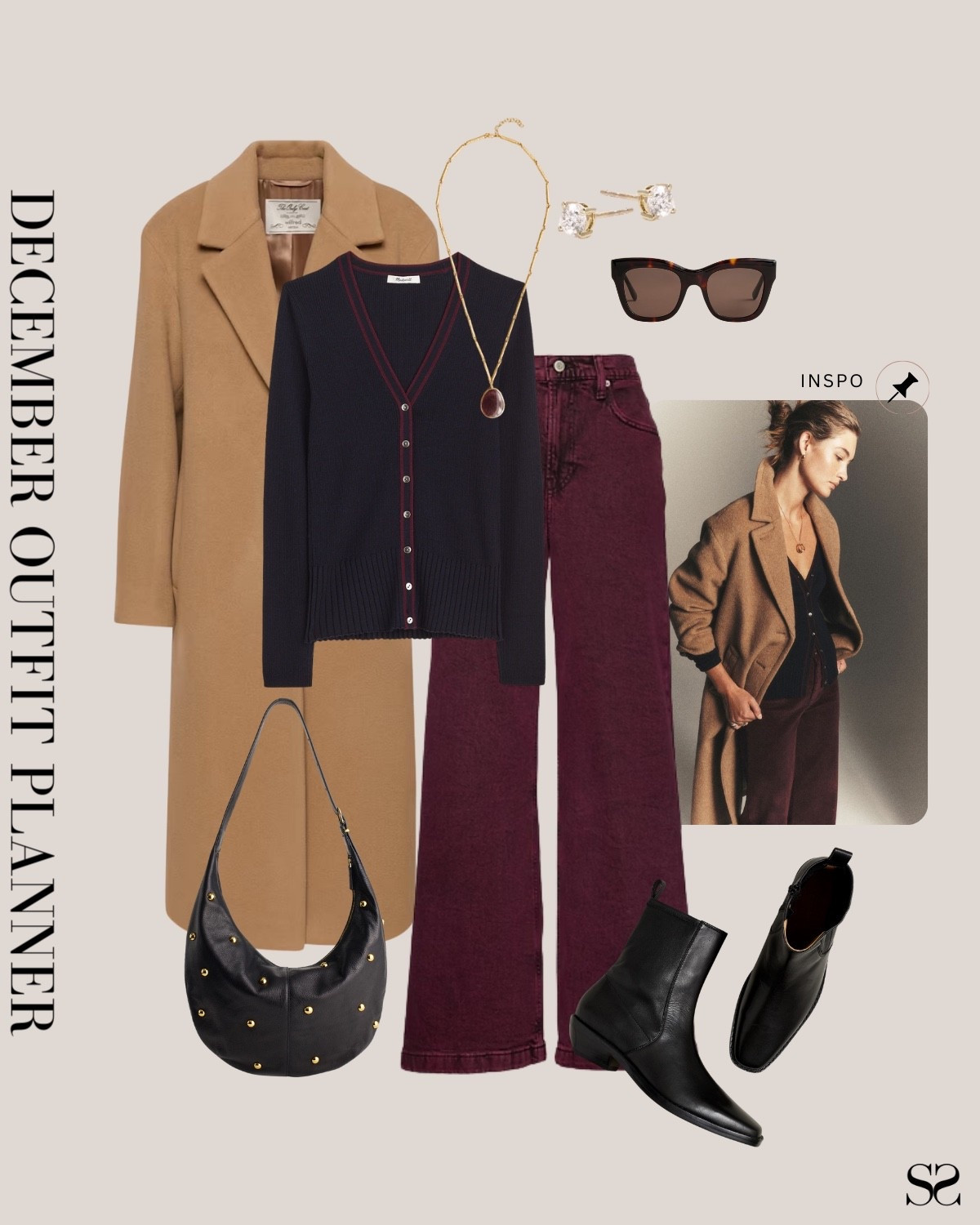 Monthly outfit planner DECEMBER: Winter outfits | burgundy pant, camel long coat, black cardigan, black boots 

#classicstyle #casualstyle #LTKstyletip #winteroutfit

Image inspo credit: Pinterest

#LTKSeasonal #LTKootd