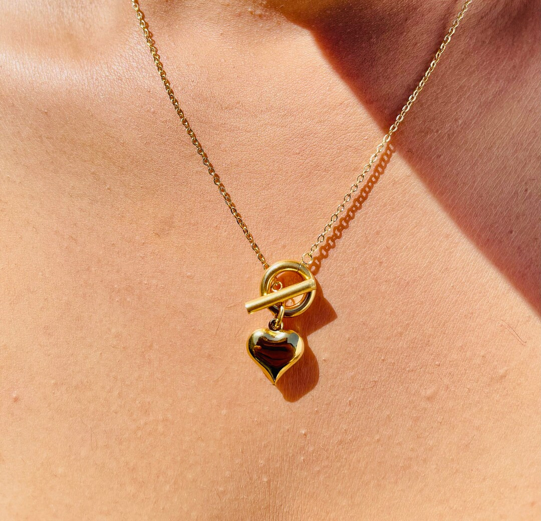 18K Gold-filled Heart Pendant Necklace Toggle Clasp Necklace Gold Heart Necklace Necklace for Wom... | Etsy (US)