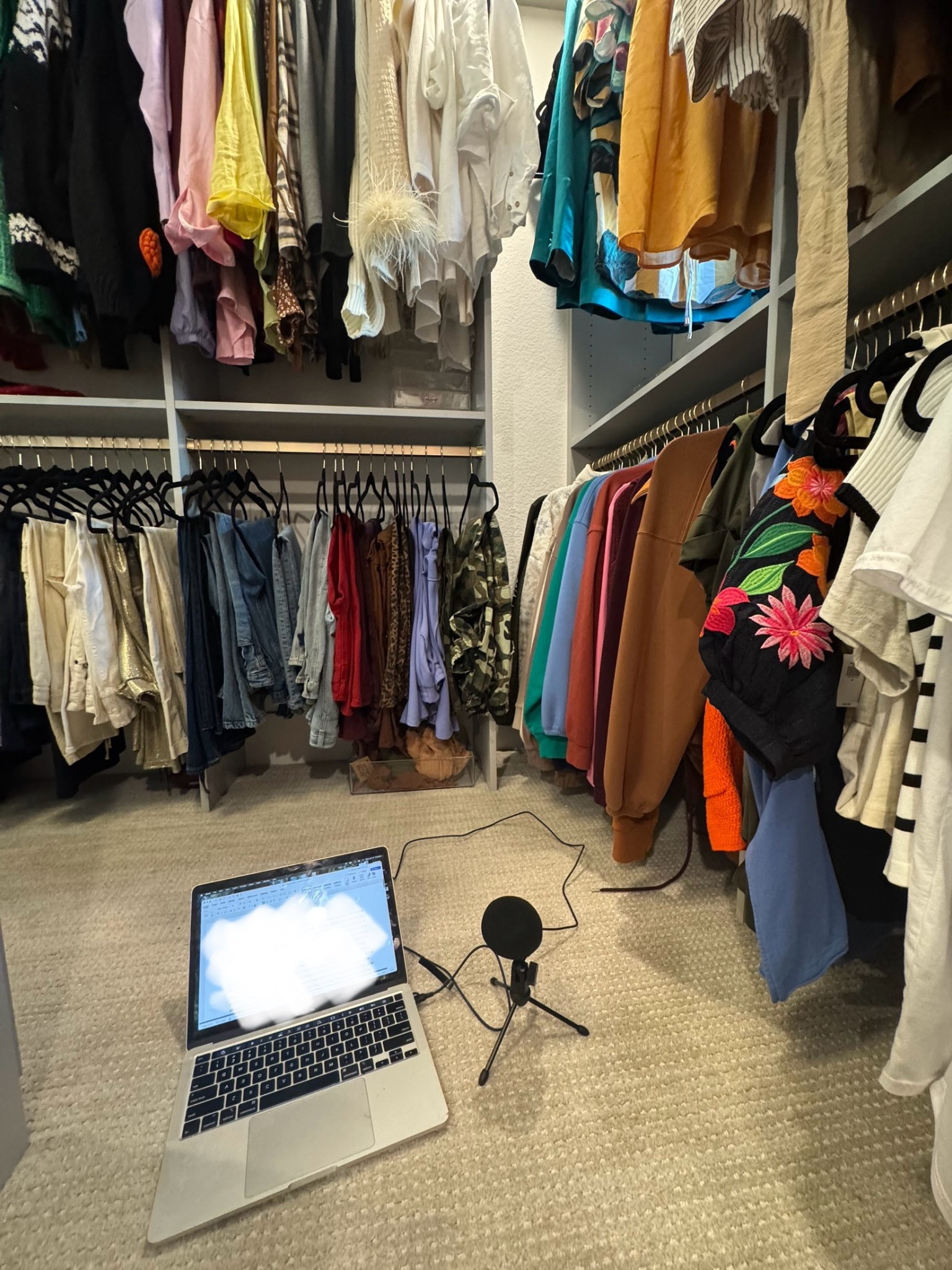 My fancy podcast studio 🤣 aka my closet. It’s where I record but li king the mic I use here 