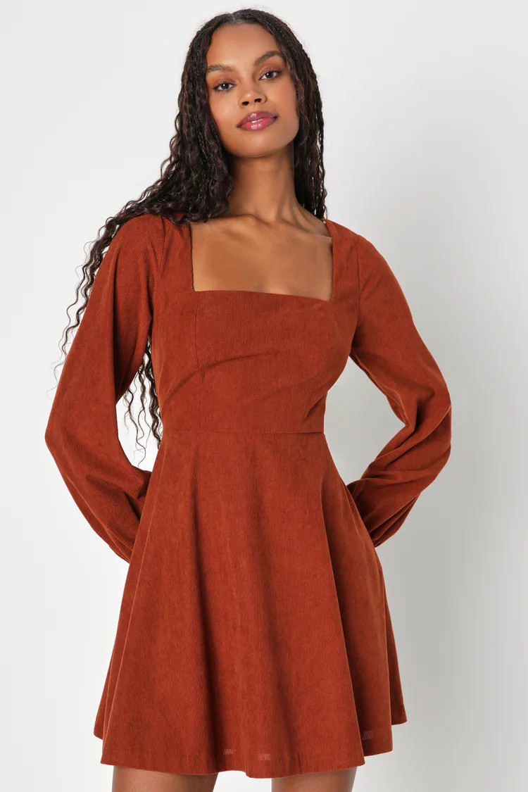Daily Affection Rust Orange Corduroy Mini Dress With Pockets | Lulus