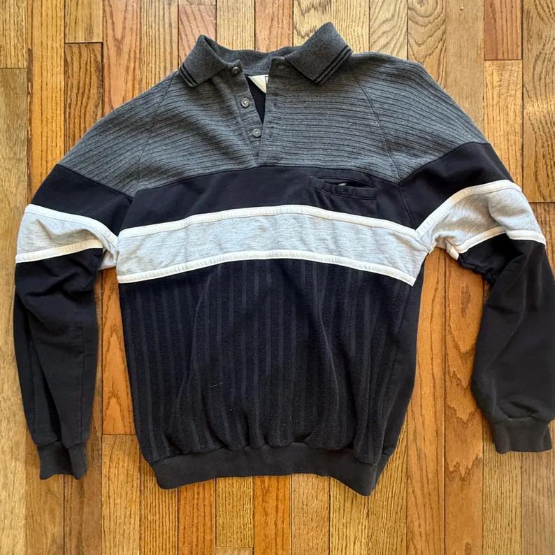 Vintage 90s Colorblock Rugby Sweatshirt | Classics by Patprand Pullover | Collared Stripe Knit To... | Etsy (US)