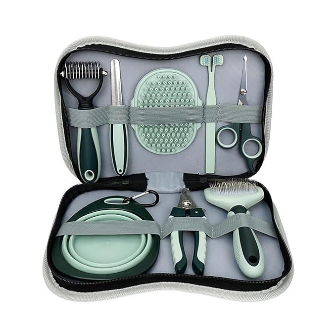 8 Pcs Cat Dog Brush Grooming Kits at Home,Pet Nail Clipper and File,Self Cleaning Deshedding Pet ... | Amazon (US)