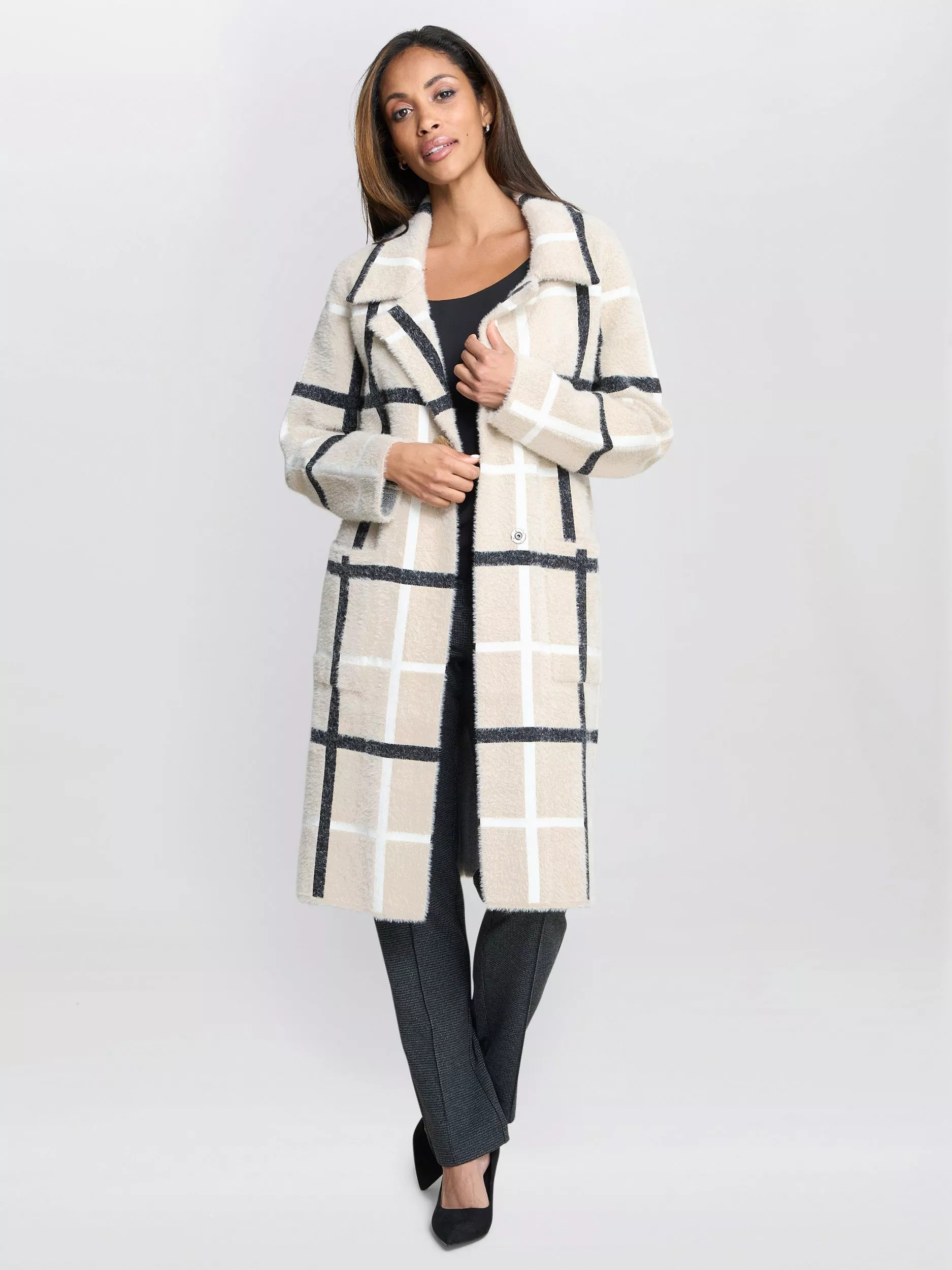 Gina Bacconi Winslet Oversized Check Coat, Black/Beige | John Lewis (UK)