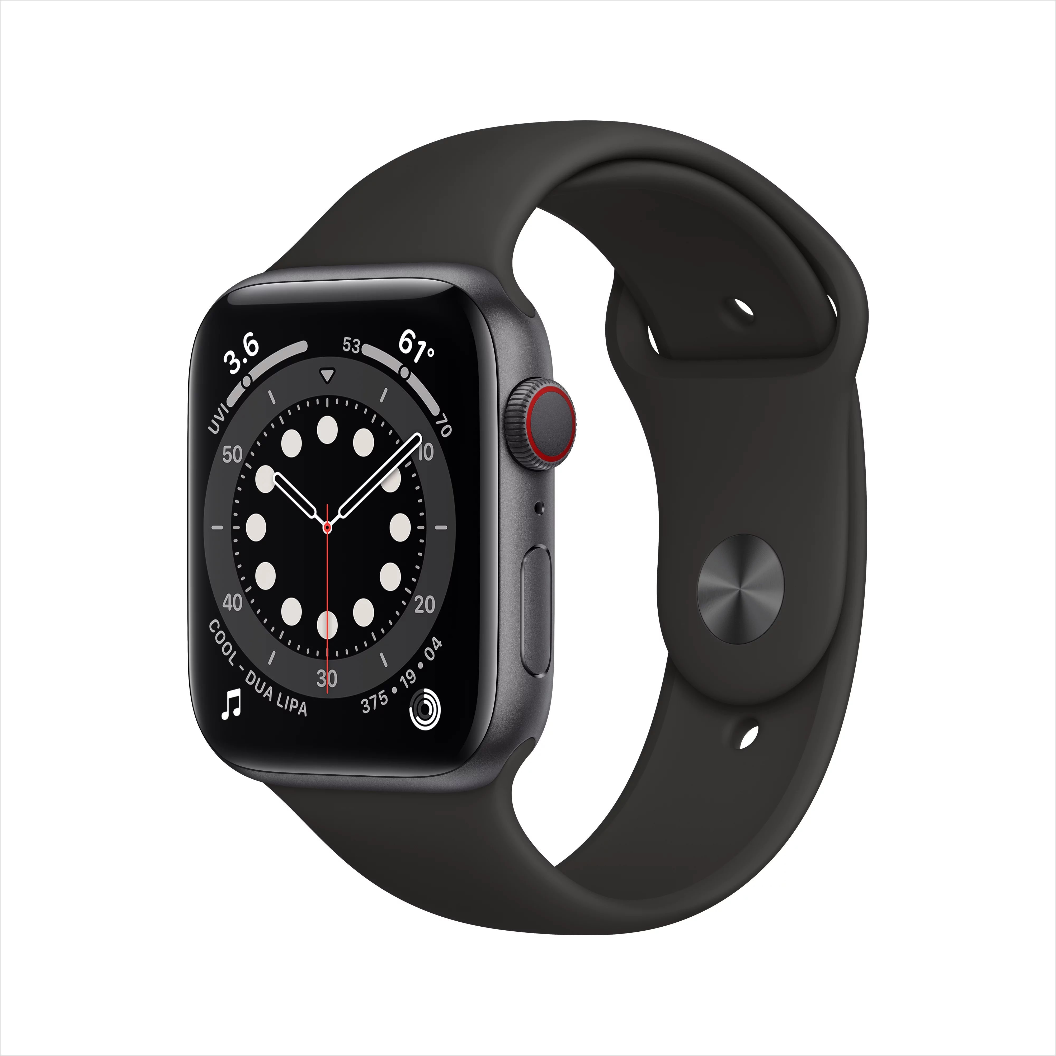 Apple Watch Series 6 GPS + Cellular, 44mm Space Gray Aluminum Case with Black Sport Band - Regula... | Walmart (US)