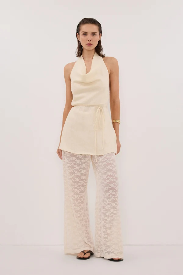 HAYLEE STRAW LINEN COWL TOP | DISSH