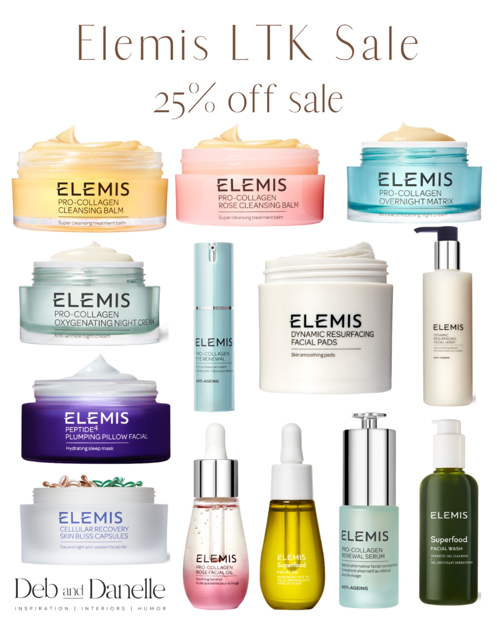 Elemis LTK Sale!!  I swear by these products.  They truly are the best and have done wonders for my skin!! 

Elemis sale, skincare, high quality skincare, skincare for wrinkles, serums for mature skin, night cream, moisturizer, best skincare, top rated skincare, LTK SALE, Deb and Danelle 

#LTKbeauty #LTKSale #LTKsalealert