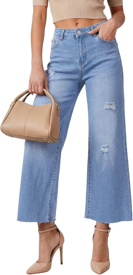 Dokotoo Womens High Waist Baggy Jeans Wide Leg Casual Petite 2025 8 Points Length Stretch Denim P... | Amazon (US)