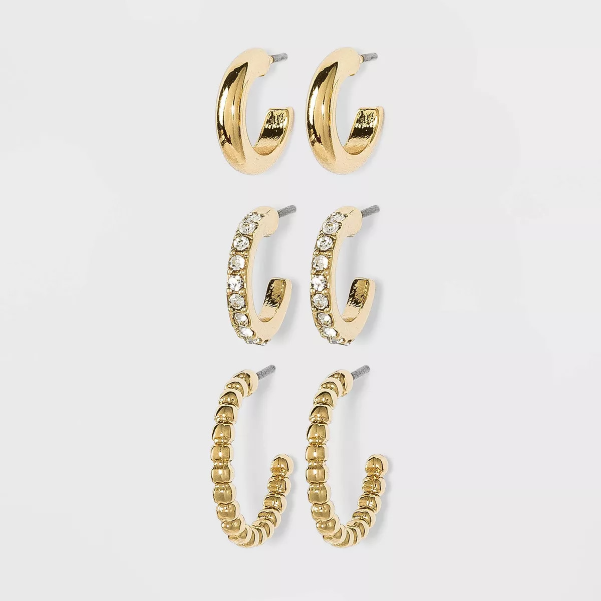 Gem and Ridged Hoop Earring Set 3pc - A New Day™ Gold | Target