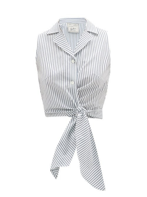 Giuliva Heritage Collection - The Elide Tie-front Striped Cotton Shirt - Womens - White Stripe | Matches (UK)