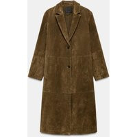 Zara - 100% Leather Long Coat Zw Collection - Olive Green - S - Woman | Zara US