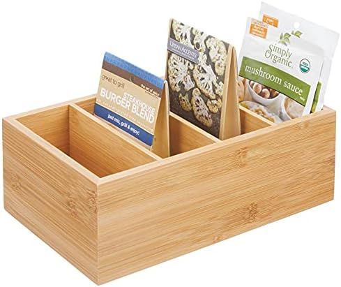 mDesign Kitchen Organiser – Bamboo Storage Container for Food Packets, Seasonings and More – ... | Amazon (UK)