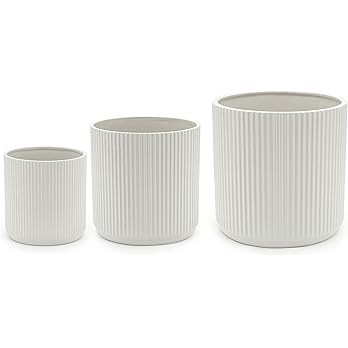 Amazon Basics Assorted Sizes Fluted Ceramic Planters, Set of 3, White | Amazon (US)