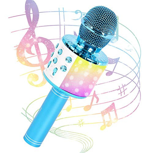 JMFinger Karaoke Microphone for Kids and Adults, Wireless Portable Handheld Bluetooth Microphone with LED Lights - Best Gifts (Blue) | Amazon (US)